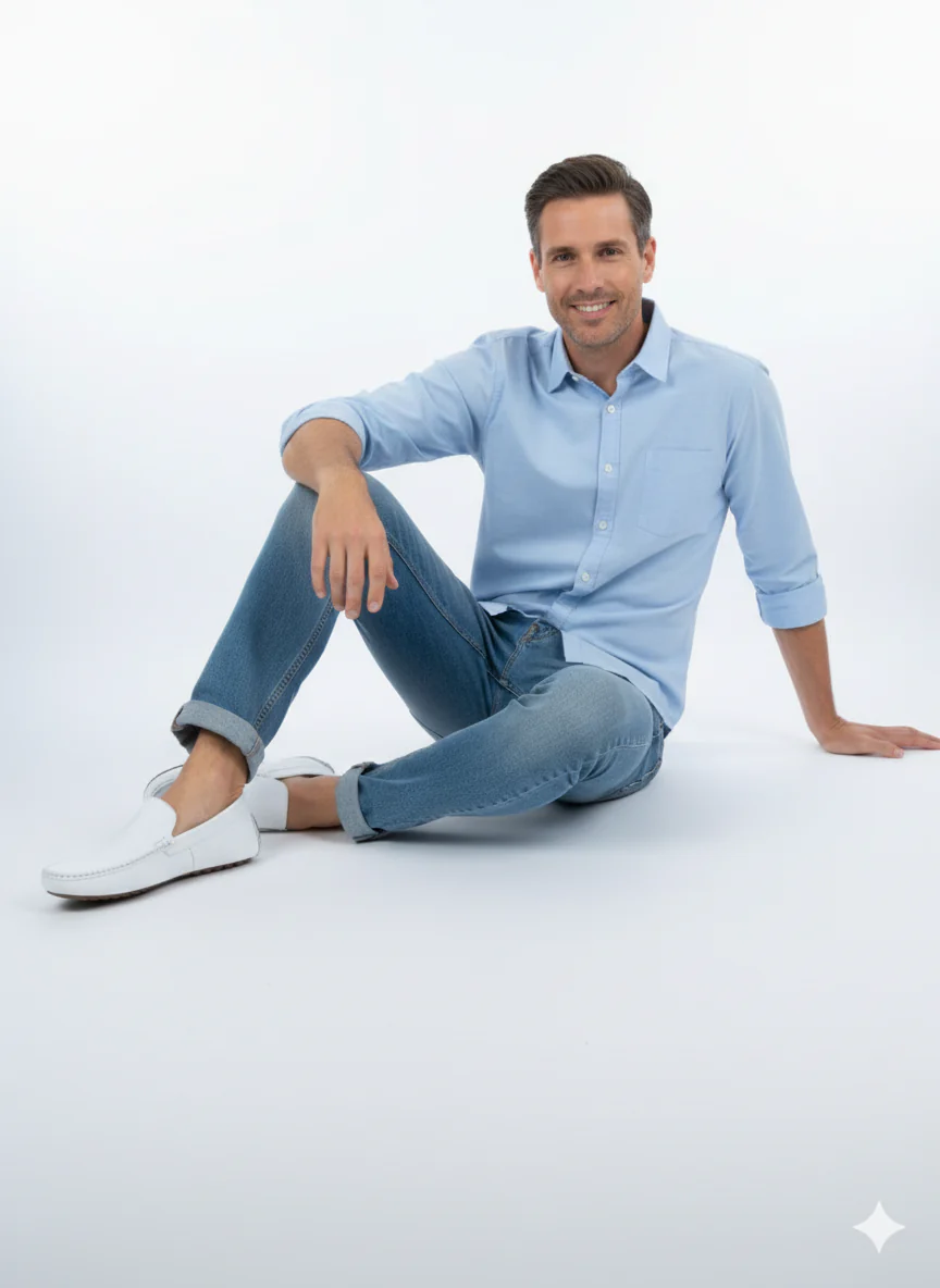 Men’s Mundo White Leather Loafers – Classic Slip-On Dress Shoes for Casual and Formal Wear - Image 2