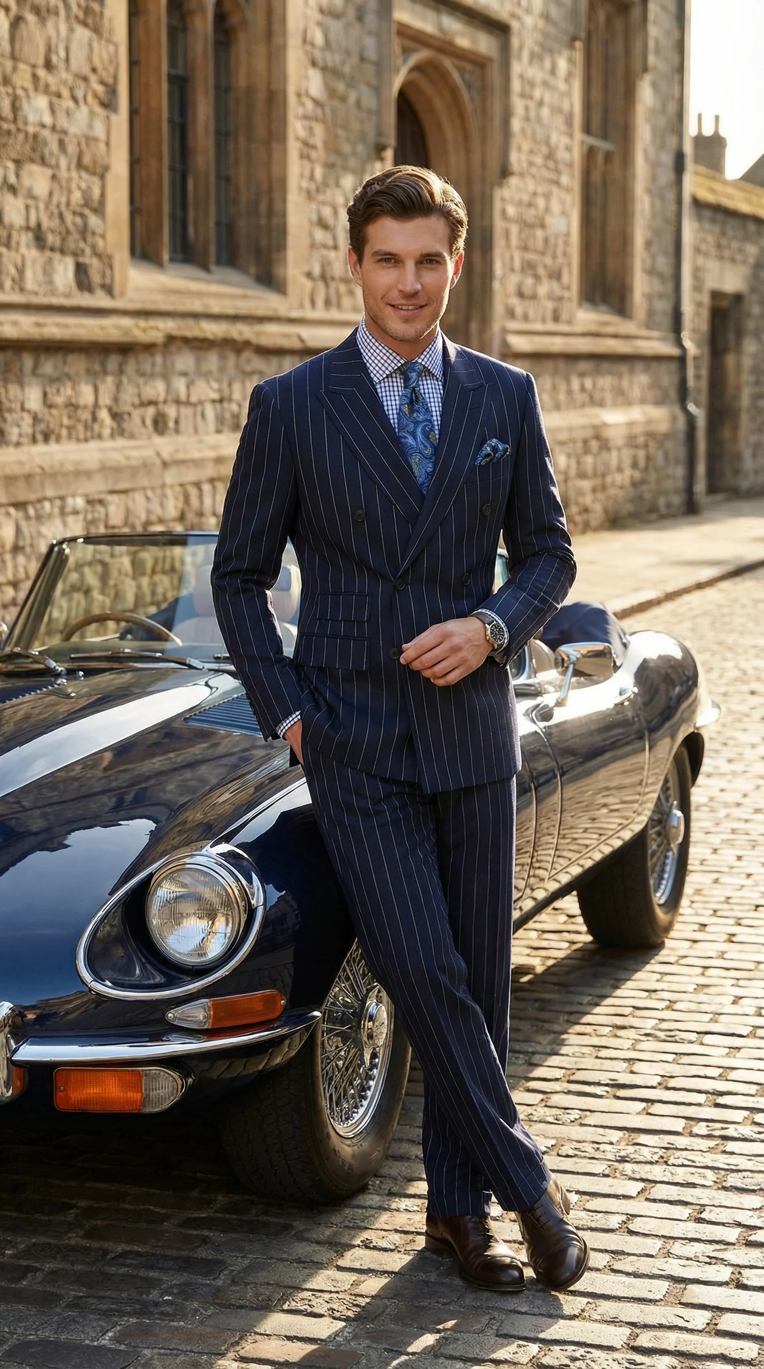 Men's Navy Blue Double Breasted Pinstripe Suit – Modern Fit - Image 10