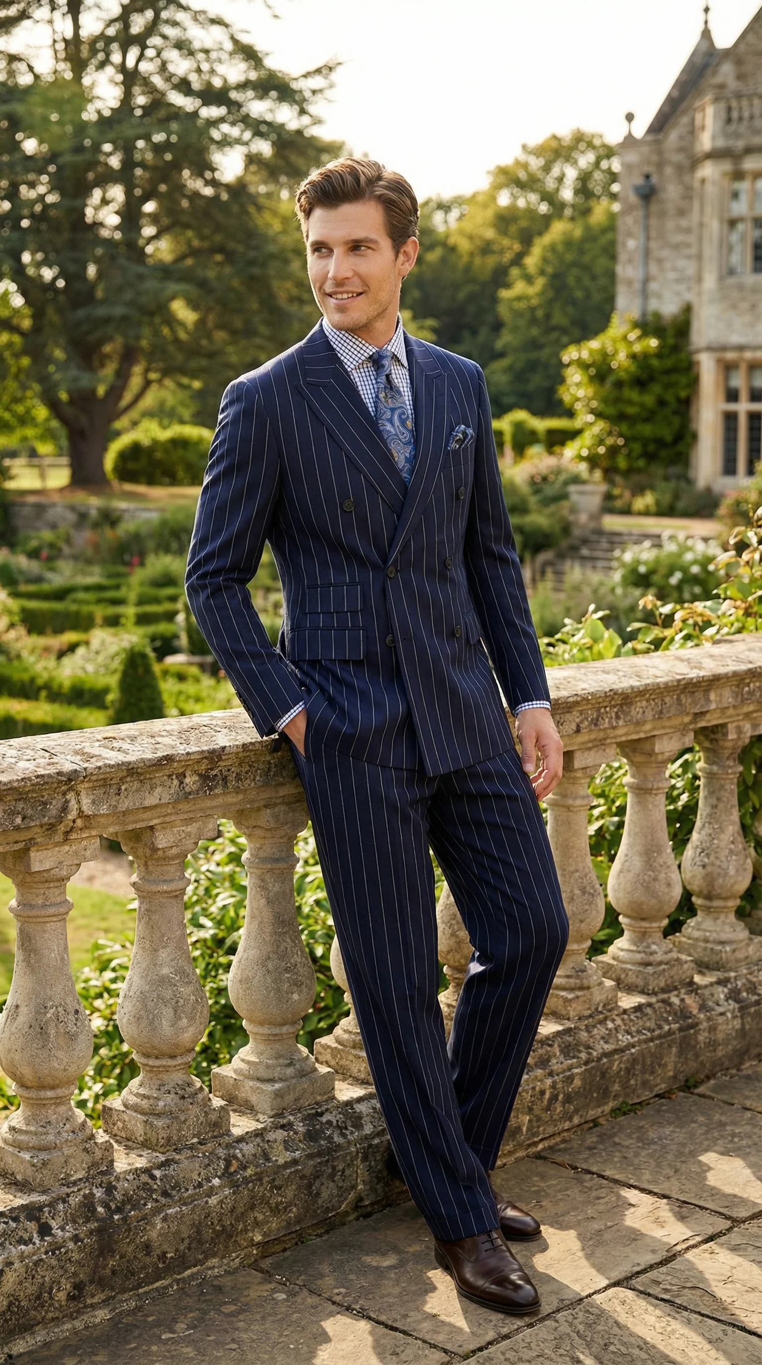 Men's Navy Blue Double Breasted Pinstripe Suit – Modern Fit - Image 5