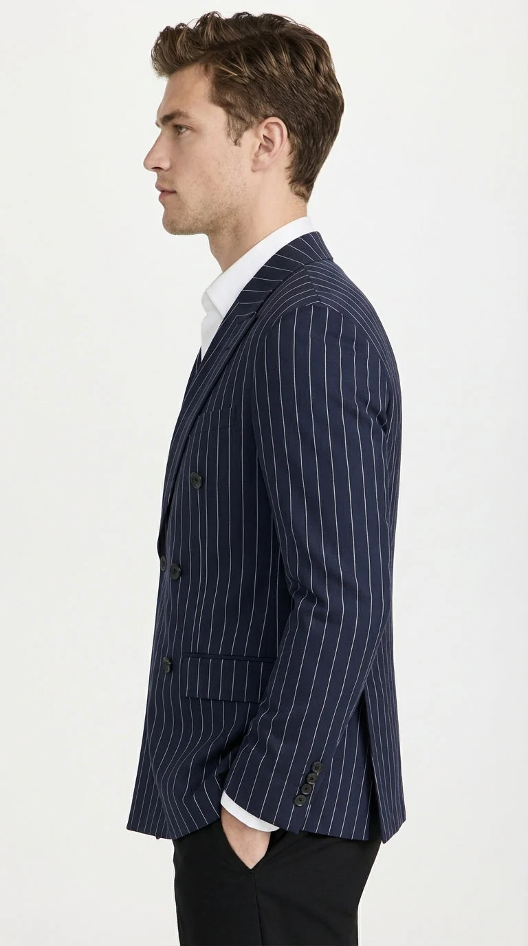 Mens Navy Blue Pinstripe Double Breasted Blazer Sport Coat – Classic Formal Business Jacket for Party and Smart Casual Wear - Image 4