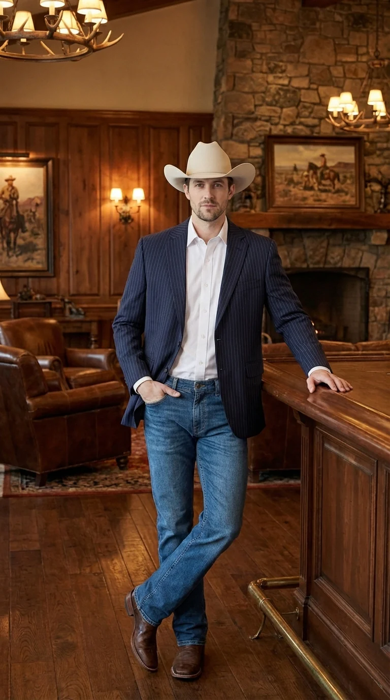 Mens Navy Blue Pinstripe Western Blazer – Classic Cowboy Style Jacket for Business, Formal and Smart Casual Wear - Image 11