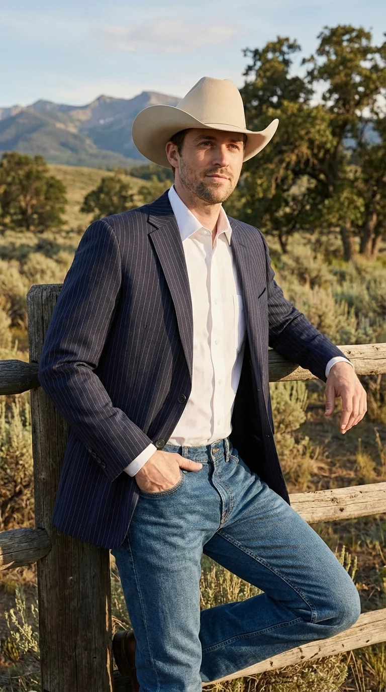 Mens Navy Blue Pinstripe Western Blazer – Classic Cowboy Style Jacket for Business, Formal and Smart Casual Wear - Image 12