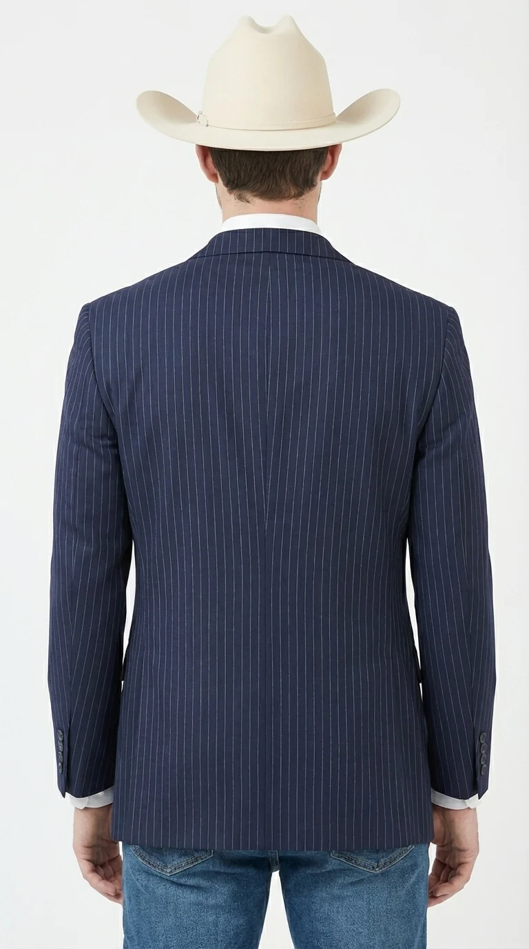 Mens Navy Blue Pinstripe Western Blazer – Classic Cowboy Style Jacket for Business, Formal and Smart Casual Wear - Image 6