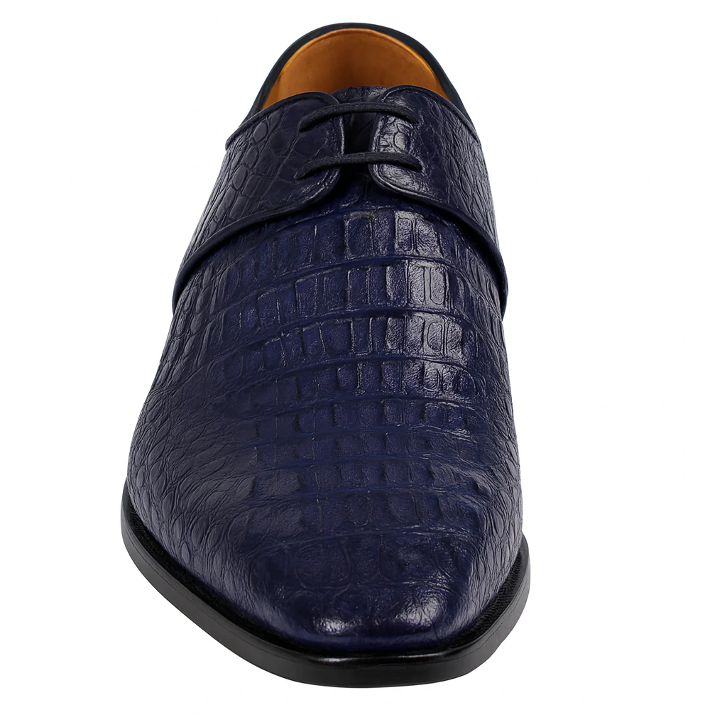 Men's Navy Crocodile & Calfskin Leather Slip-On Dress Loafers - Image 2