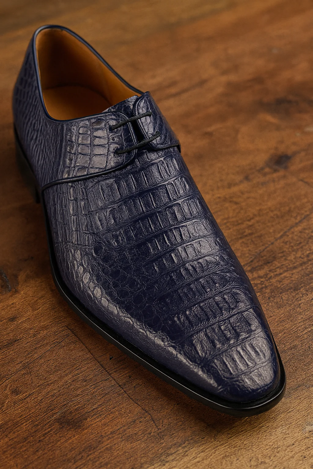 Men's Navy Crocodile & Calfskin Leather Slip-On Dress Loafers - Image 3