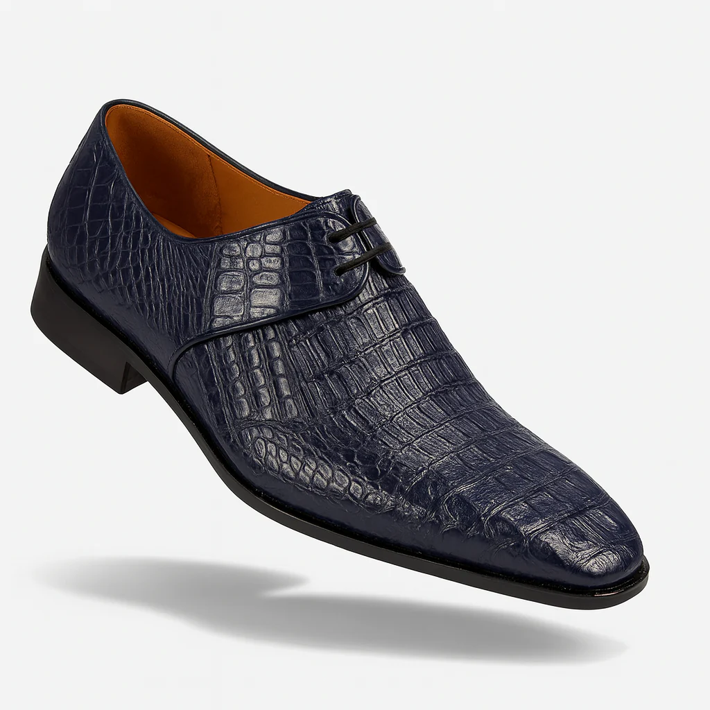 Men's Navy Crocodile & Calfskin Leather Slip-On Dress Loafers - Image 5