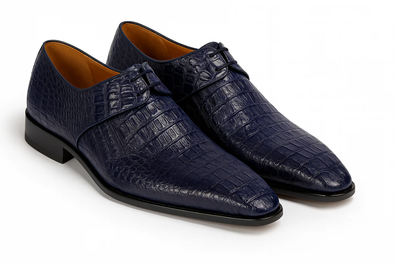 Men's Navy Crocodile & Calfskin Leather Slip-On Dress Loafers - Image 7