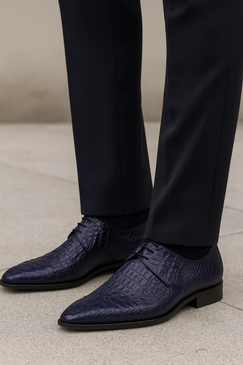Men's Navy Crocodile & Calfskin Leather Slip-On Dress Loafers - Image 8