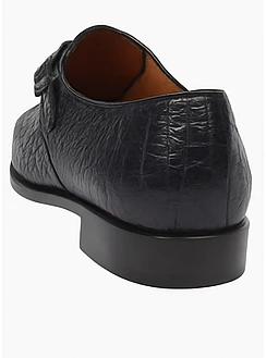 Men’s Navy Genuine Crocodile and Calfskin Leather Slip-On Dress Shoes - Image 3