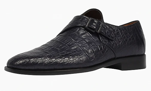 Men’s Navy Genuine Crocodile and Calfskin Leather Slip-On Dress Shoes - Image 5