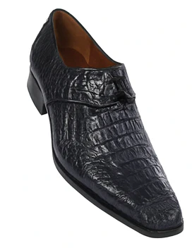 Men’s Navy Genuine Crocodile and Calfskin Leather Slip-On Dress Shoes - Image 7