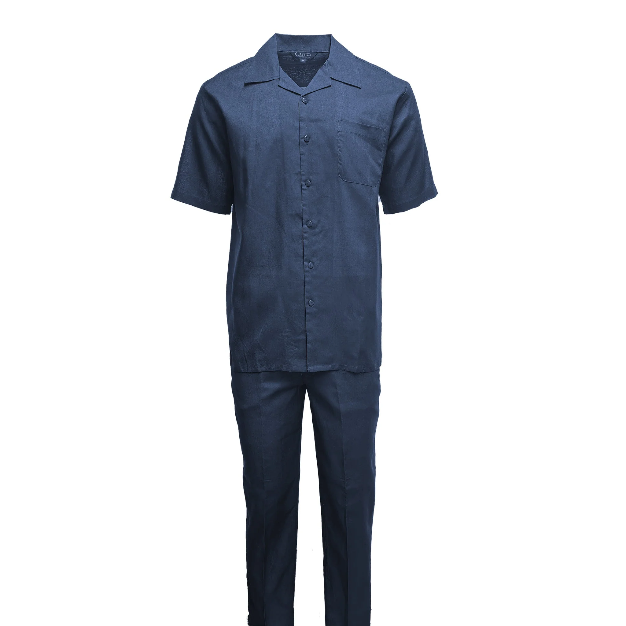 Mens Navy Linen Shirt and Pants Casual Outfit Set - Image 2