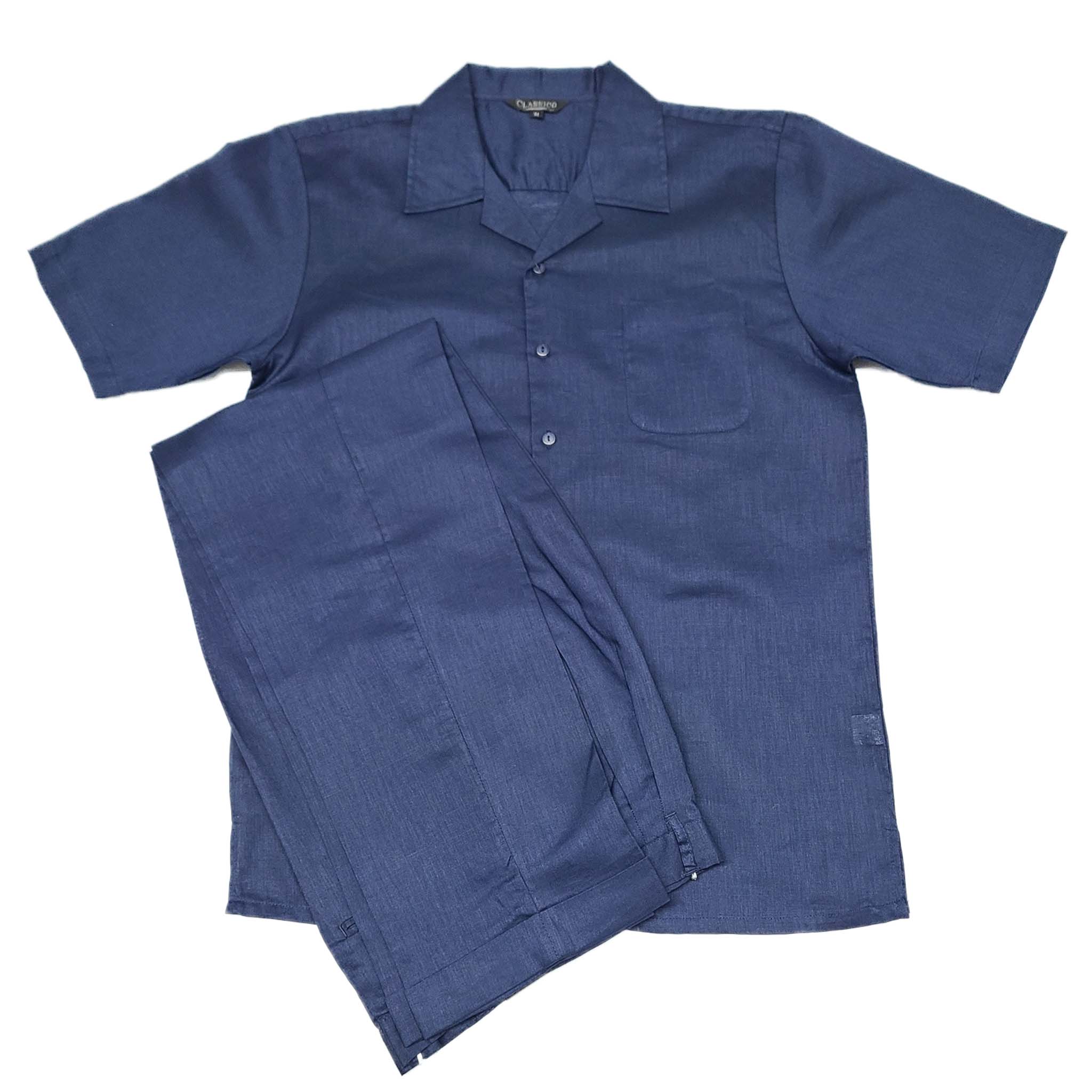 Mens Navy Linen Shirt and Pants Casual Outfit Set - Image 3