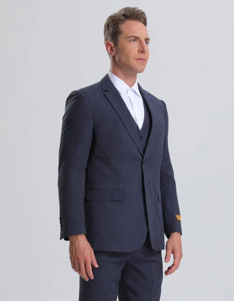 Mens Navy on Navy Pinstripe Jacket + Pants Summer Seersucker Suit