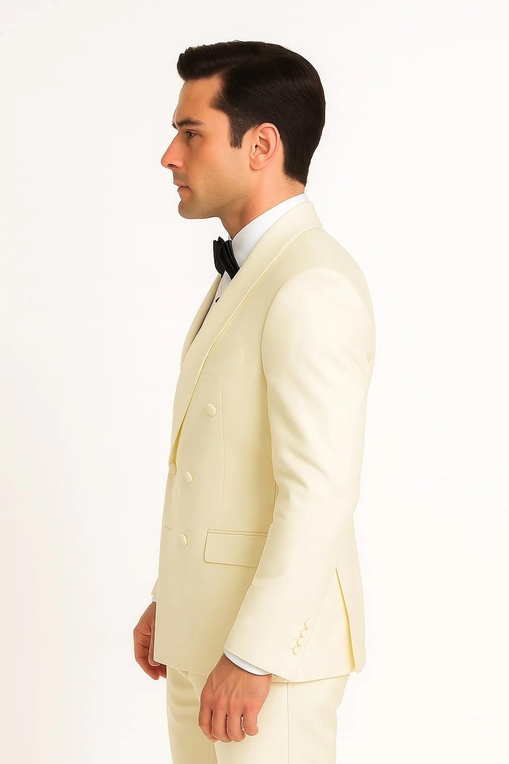 Mens Off-White Double Breasted Tuxedo Jacket with Shawl Lapel | Formal Wedding Suit in Ivory Cream Color - Image 2