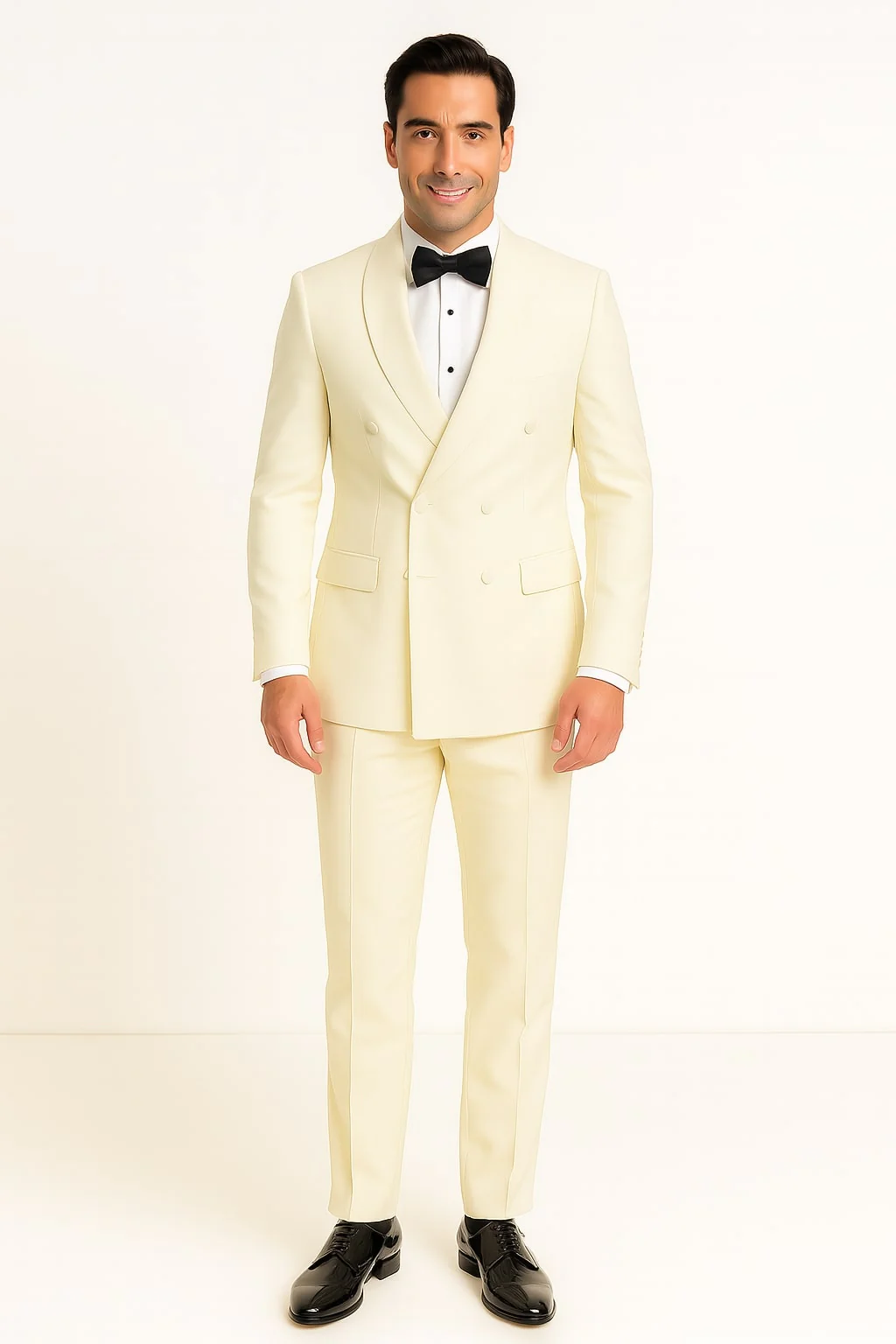 Mens Off-White Double Breasted Tuxedo Jacket with Shawl Lapel | Formal Wedding Suit in Ivory Cream Color - Image 3