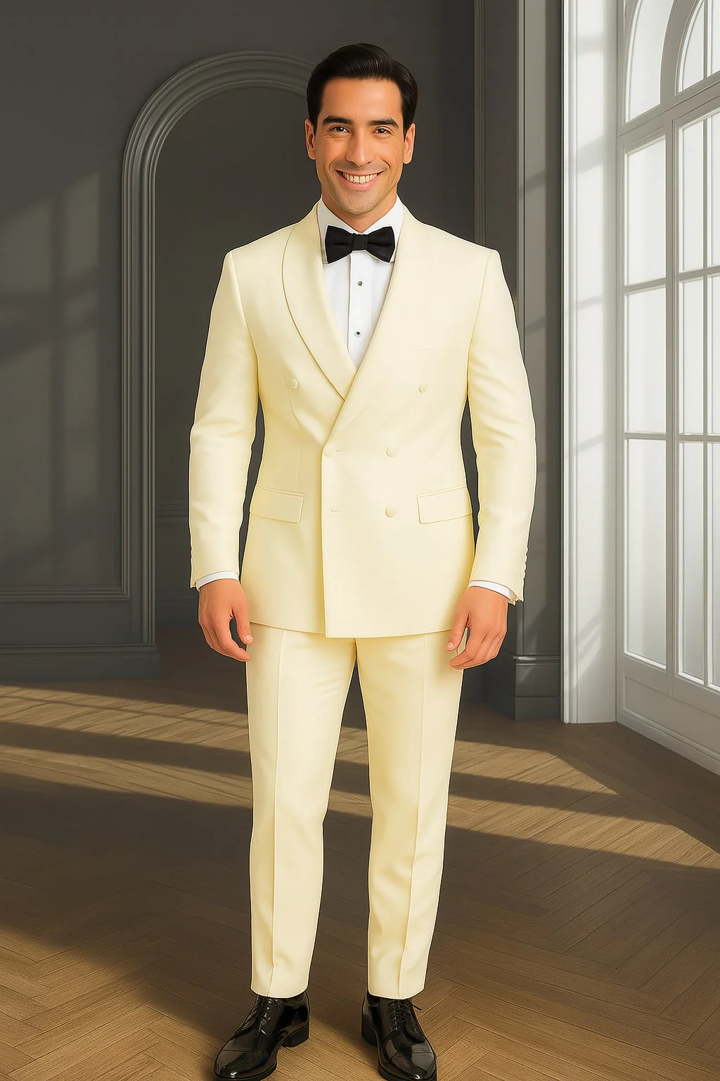 Mens Off-White Double Breasted Tuxedo Jacket with Shawl Lapel | Formal Wedding Suit in Ivory Cream Color - Image 5