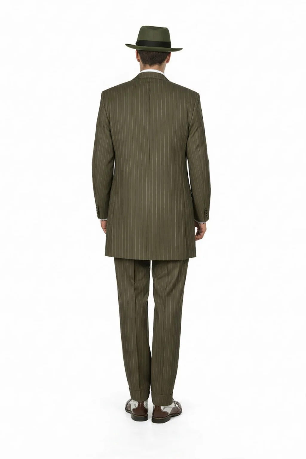Mens Olive Green Pinstripe Zoot Suit – 1920s Gangster Vintage 3-Piece Suit for Formal and Themed Events - Image 4