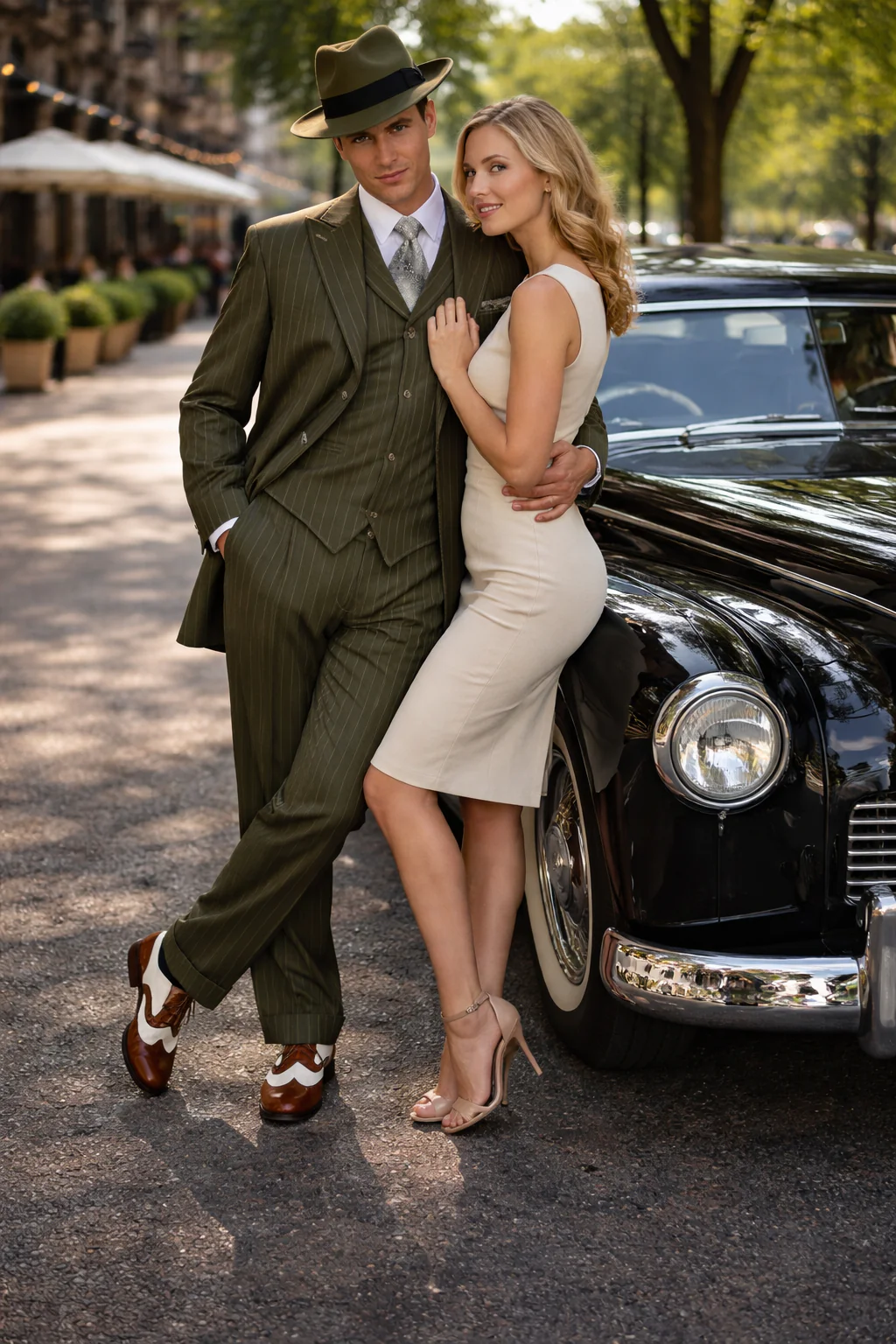 Mens Olive Green Pinstripe Zoot Suit – 1920s Gangster Vintage 3-Piece Suit for Formal and Themed Events - Image 6