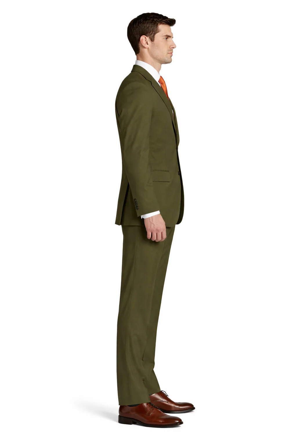 Mens Olive Regular Fit Single Breasted Two-Button Two-Piece Suit - Image 2