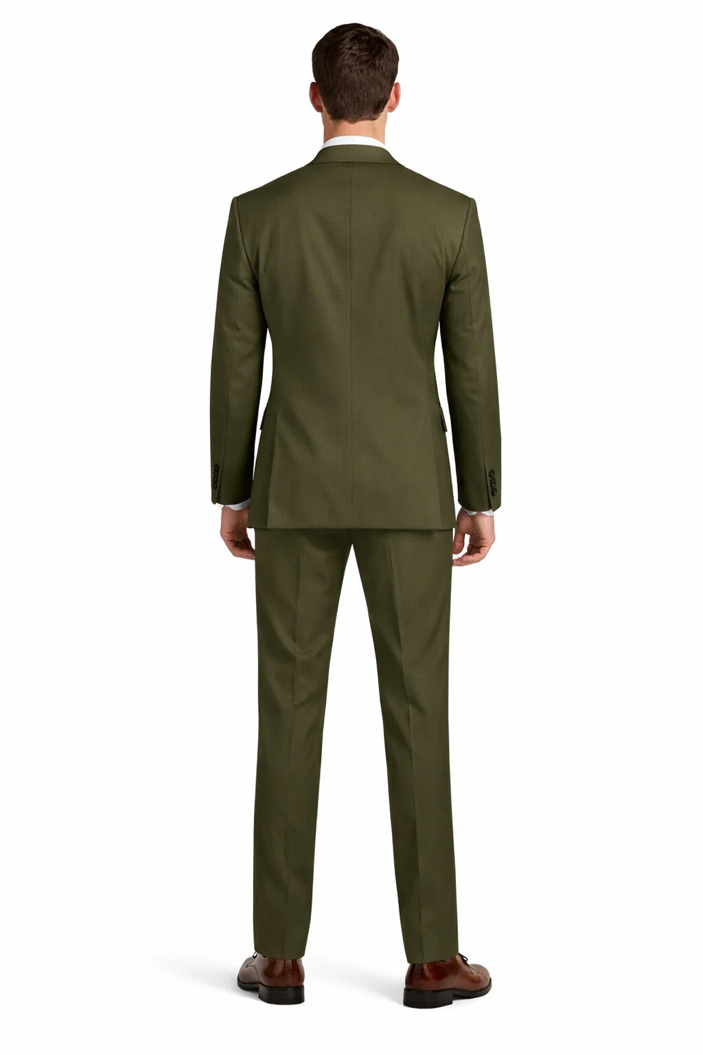 Mens Olive Regular Fit Single Breasted Two-Button Two-Piece Suit - Image 7