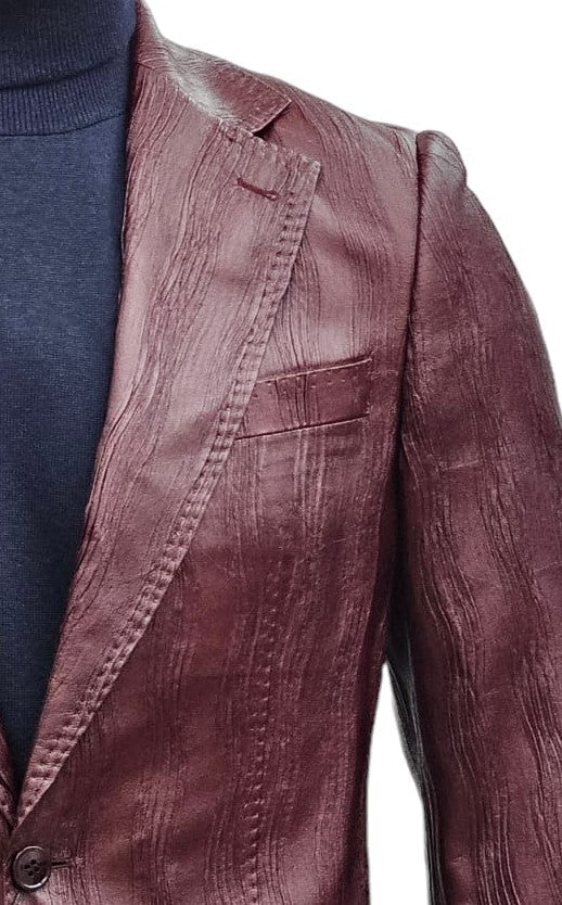 Mens One Button Notch Lapel Suit Burgundy - Image 3