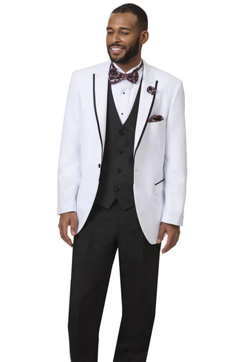 "EJ Samuel White Tuxedo with Satin Peak Lapel"