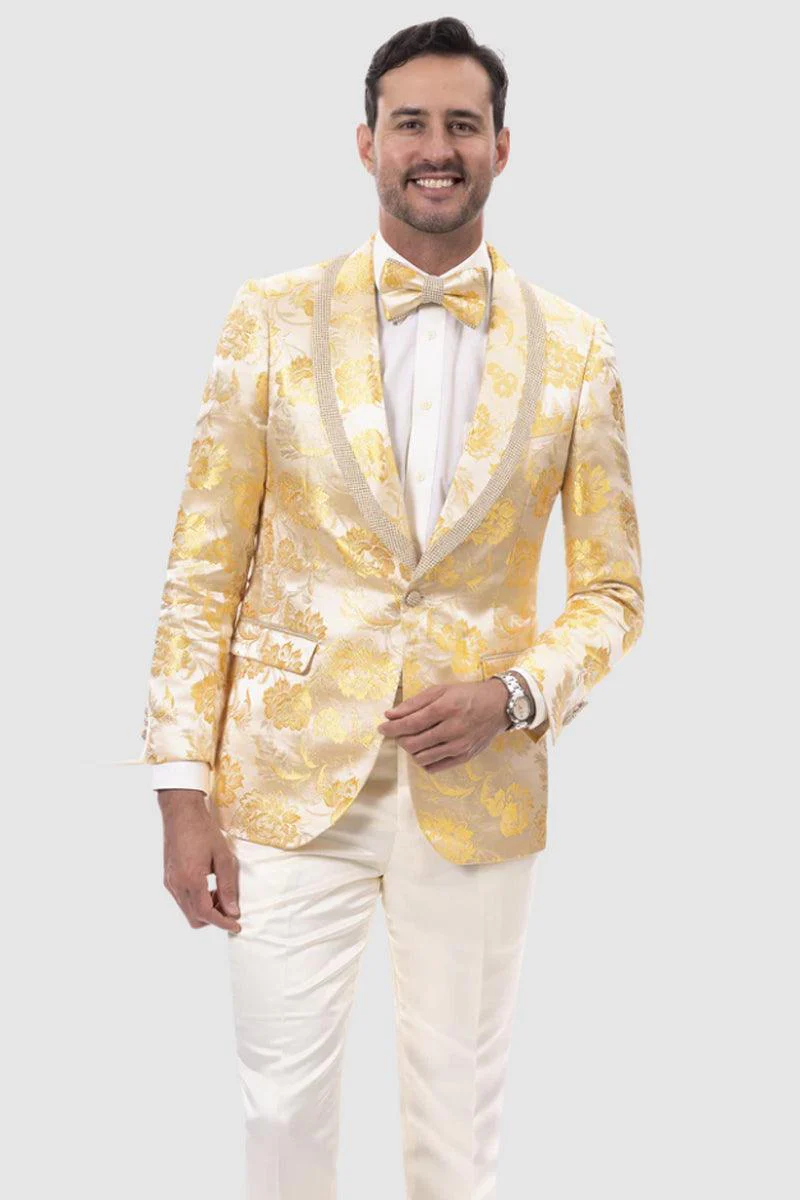 EJ Samuel Men's Paisley Tuxedo Blazer in Yellow Gold Shine