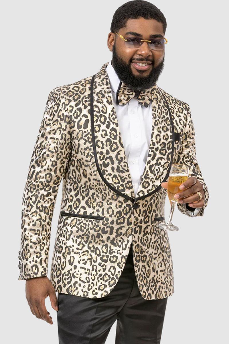 "EJ Samuel Men's Slim Fit Leopard Print Prom Tuxedo Dinner Jacket"