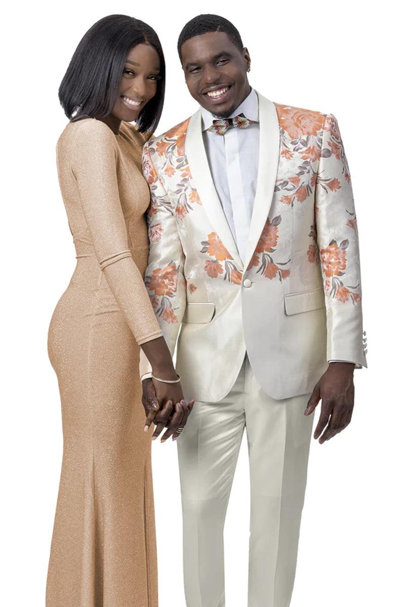 EJ Samuel Tan Floral Western Cowboy One-Button Tuxedo