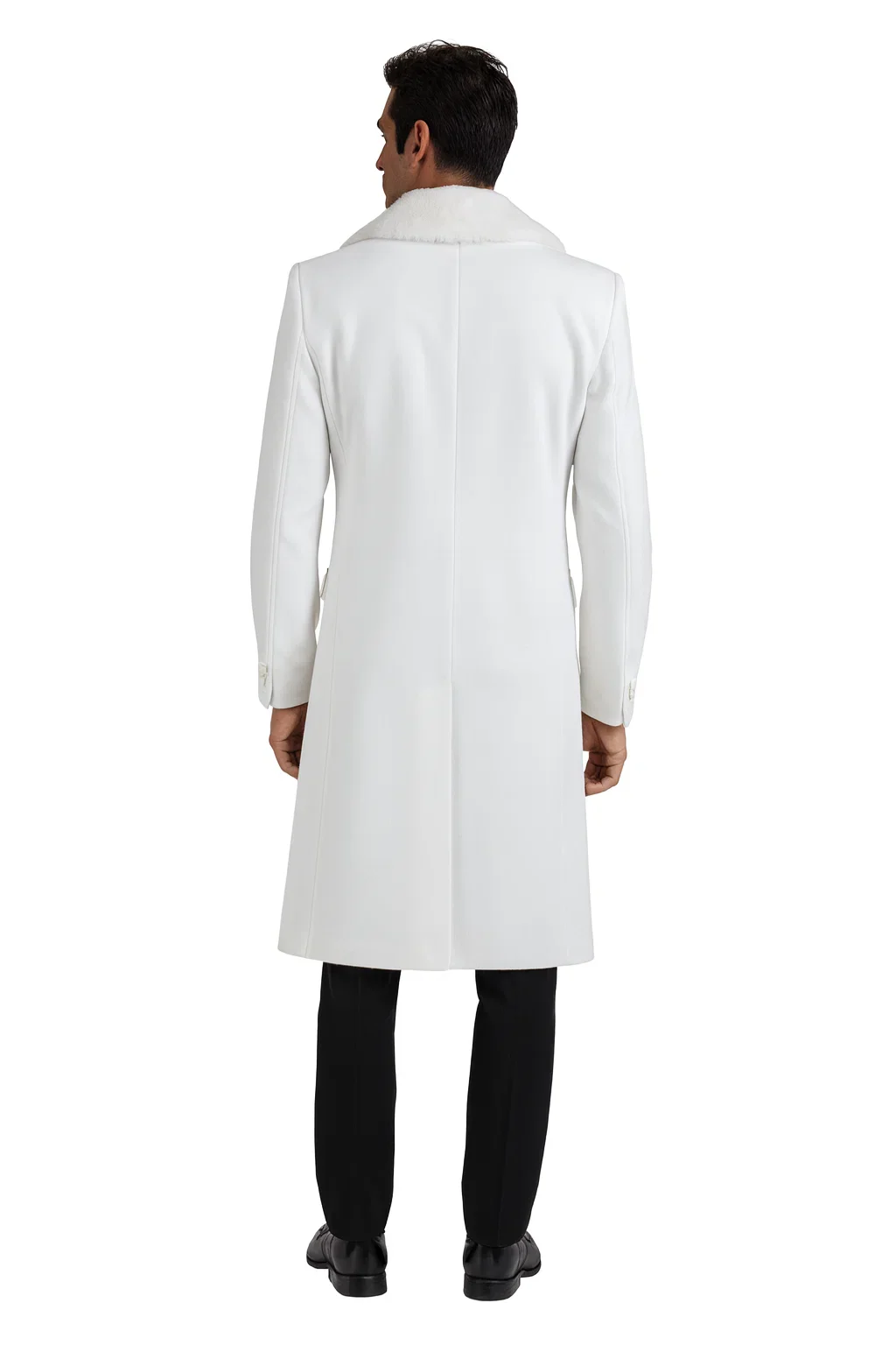 Mens Overcoat with Fur Collar - Single Breasted White Topcoat - Image 2