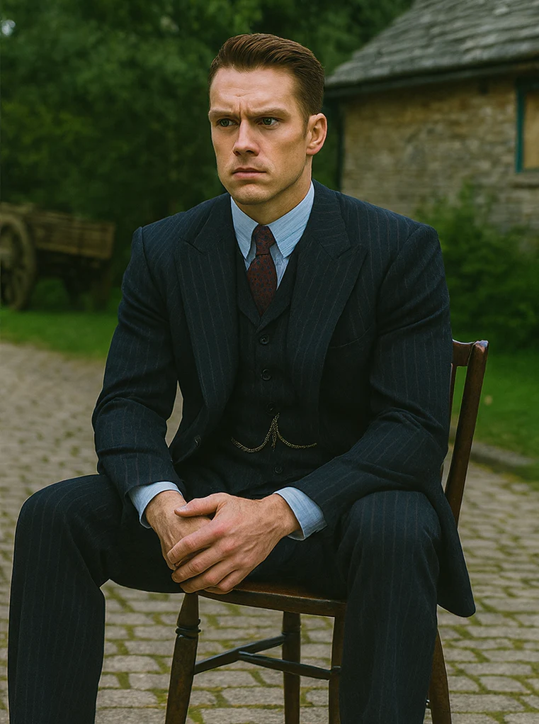 Mens Peaky Blinders Costume Michael Gray 1920s Vested Pinstripe Suit - Image 4