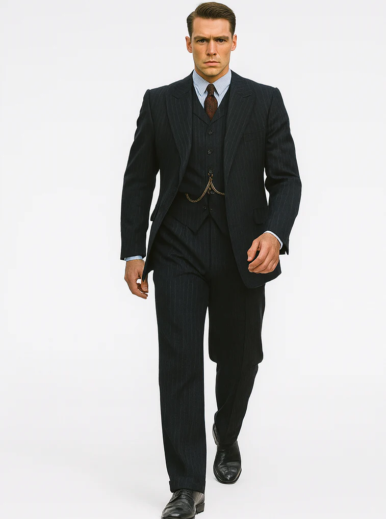 Mens Peaky Blinders Costume Michael Gray 1920s Vested Pinstripe Suit - Image 6