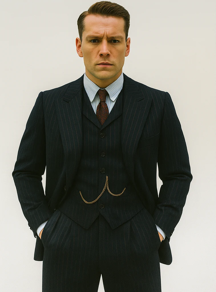 Mens Peaky Blinders Costume Michael Gray 1920s Vested Pinstripe Suit - Image 7