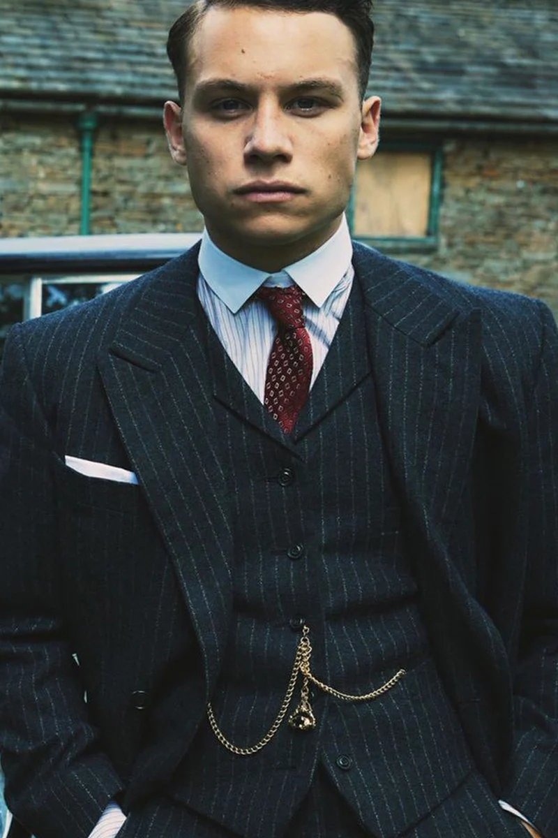 Mens Peaky Blinders Costume Michael Gray 1920s Vested Pinstripe Suit - Image 9