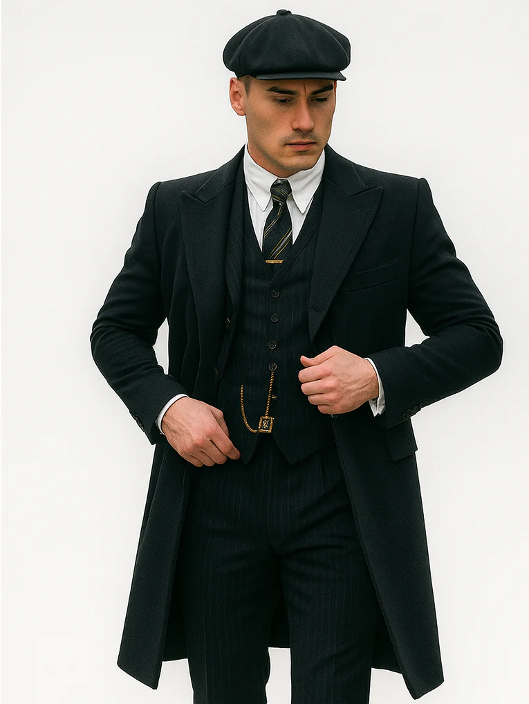 Mens Peaky Blinders Costume Thomas Shelby Pinstripe Outfit - Image 8