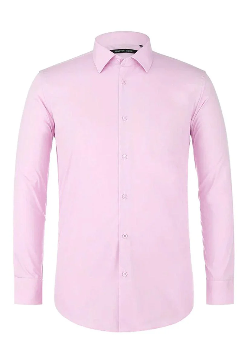 Mens Pink Classic Fit Spread Collar Dress Shirt - Image 2