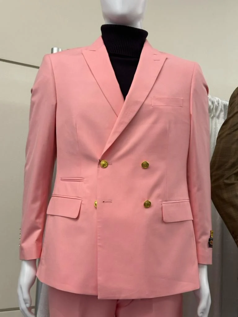 Mens Pink Double-Breasted Suit with Gold Buttons - Image 2