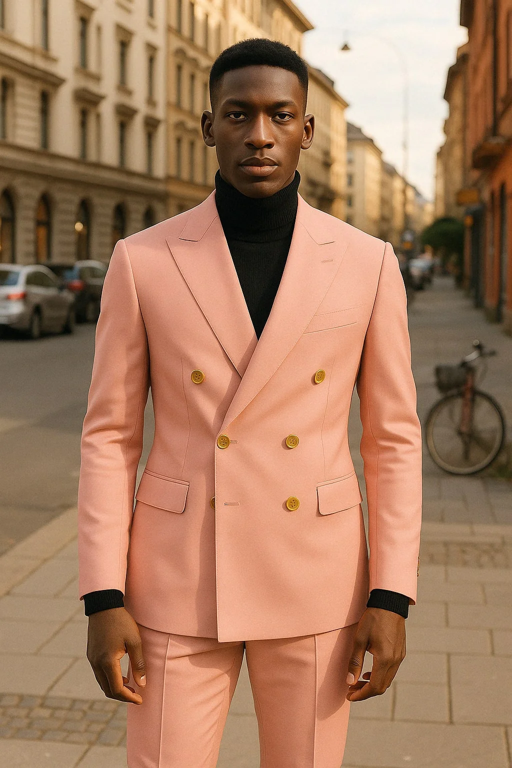 Mens Pink Double-Breasted Suit with Gold Buttons - Image 3