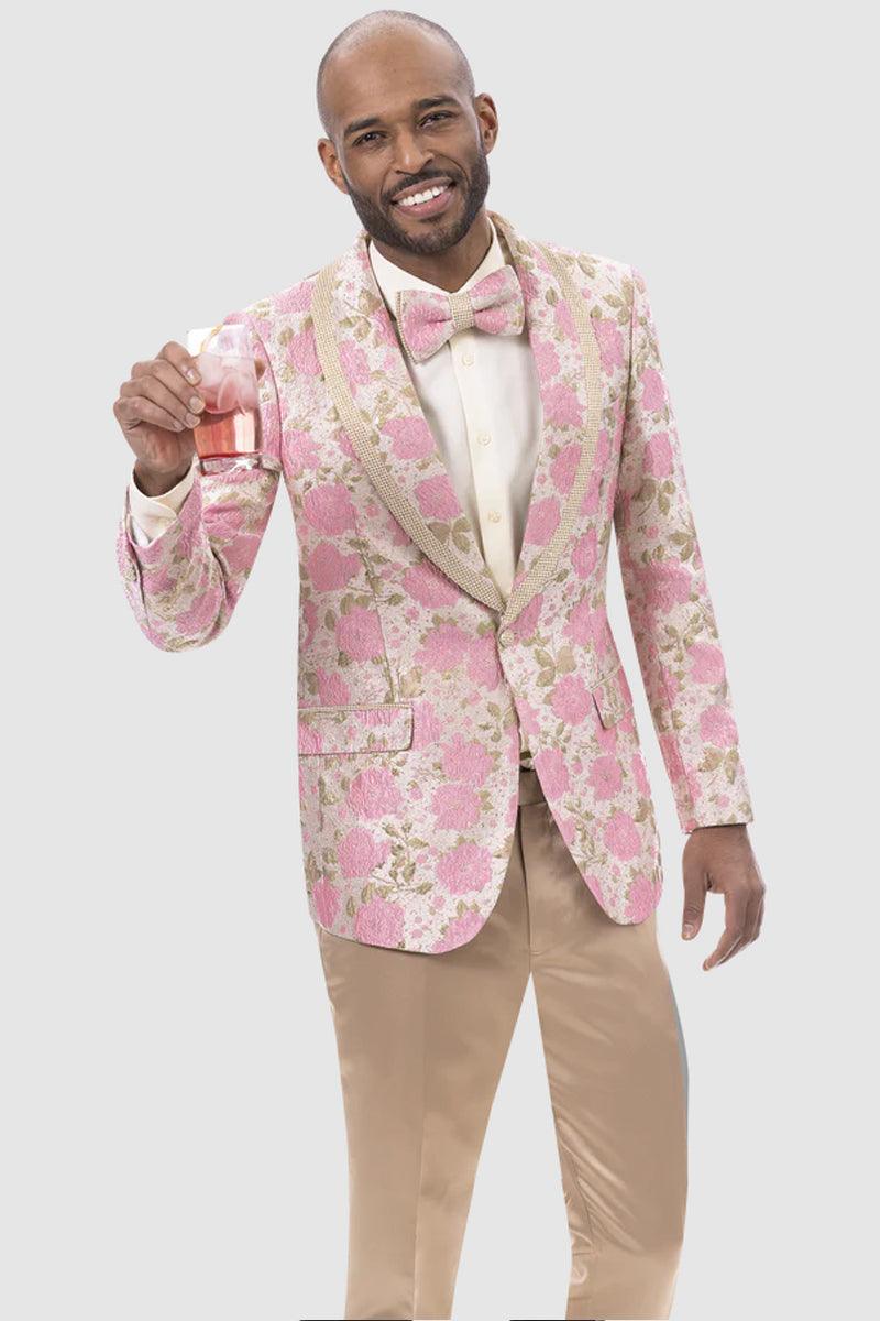 EJ Samuel "Line" Pink & Gold Floral Paisley Tux Jacket: Party-Prom-Dinner Ready