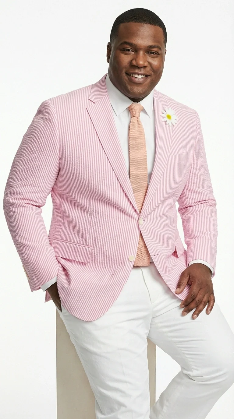 Mens Pink Seersucker Blazer – Lightweight Striped Summer Sport Coat Casual Smart Formal Jacket - Image 10