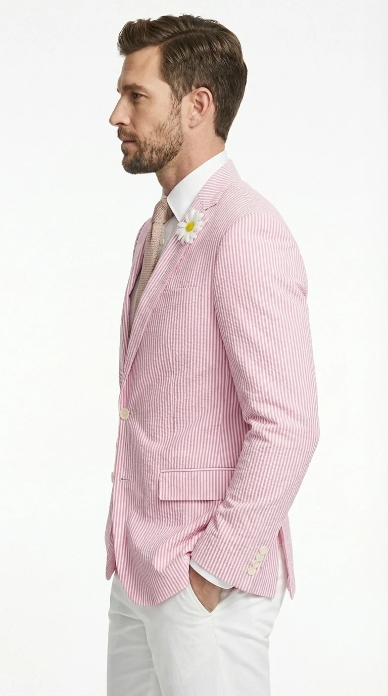 Mens Pink Seersucker Blazer – Lightweight Striped Summer Sport Coat Casual Smart Formal Jacket - Image 12