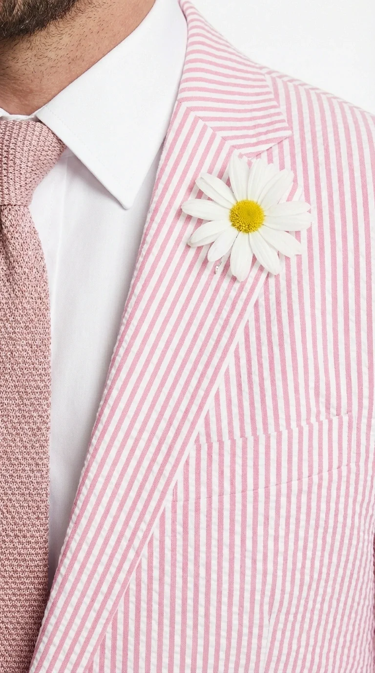 Mens Pink Seersucker Blazer – Lightweight Striped Summer Sport Coat Casual Smart Formal Jacket - Image 4