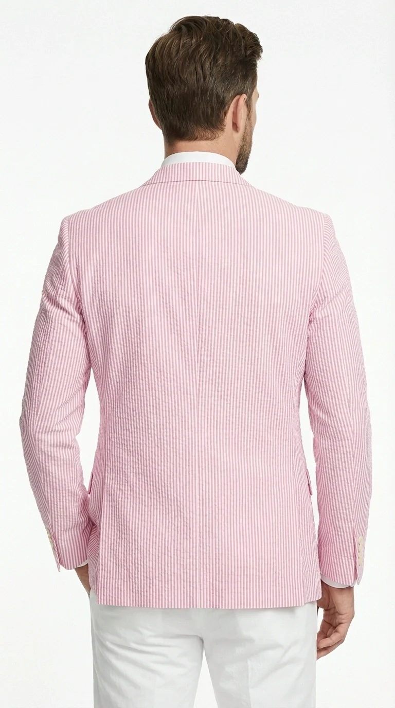 Mens Pink Seersucker Blazer – Lightweight Striped Summer Sport Coat Casual Smart Formal Jacket - Image 7