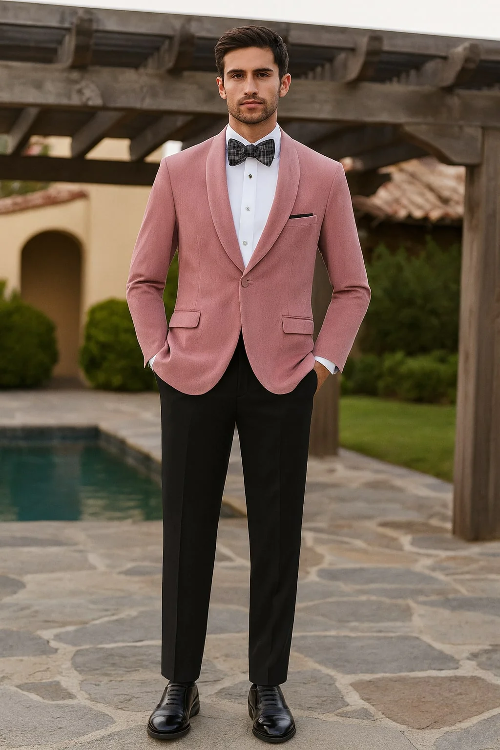 Mens Pink Velvet Tuxedo Dinner Jacket with Shawl Lapel – Slim Fit Blazer for Weddings, Prom in Rose Gold Color - Image 3