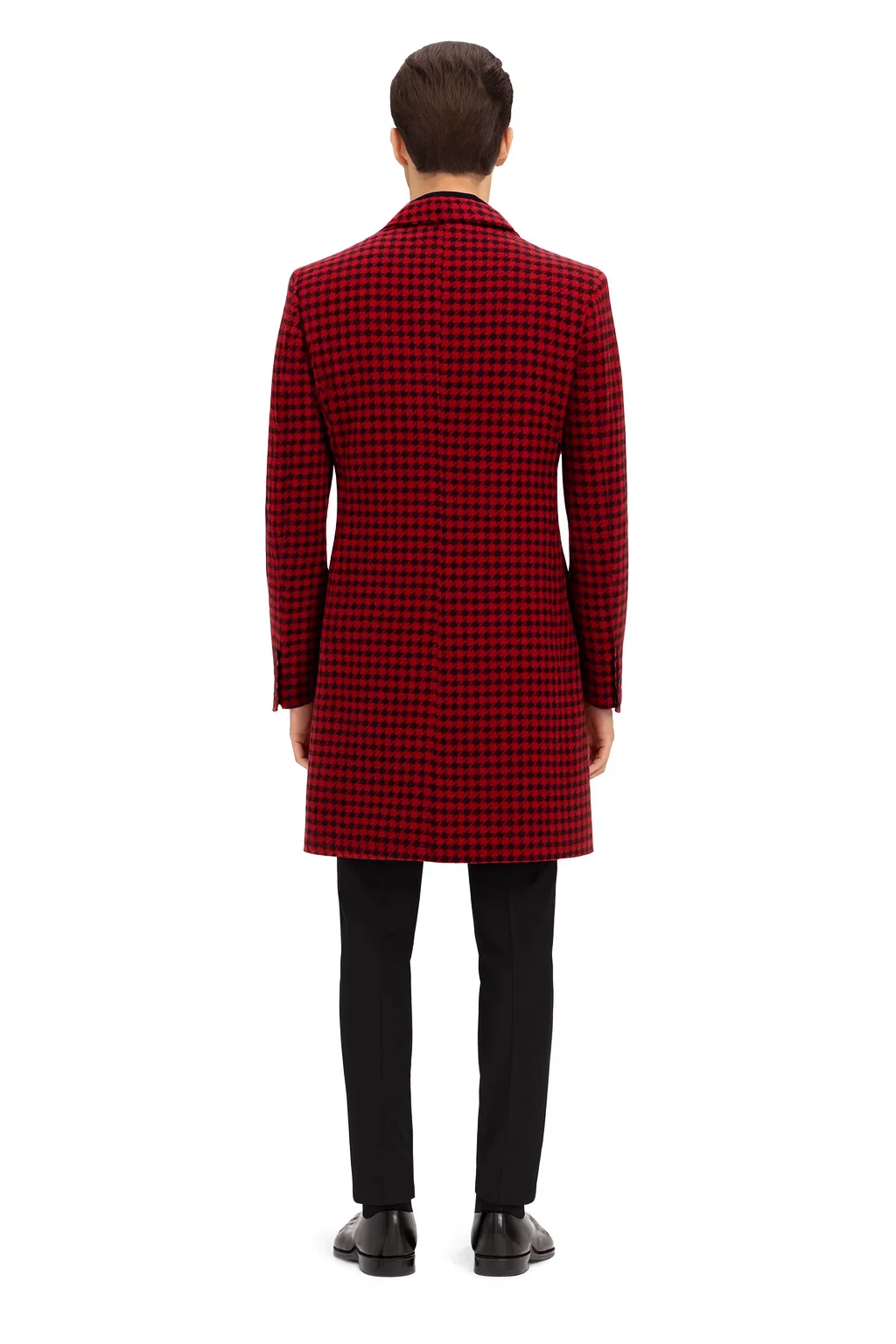 Mens Plaid Overcoat - Houndstooth Single Breasted Checker Pattern Red Topcoat - Image 2