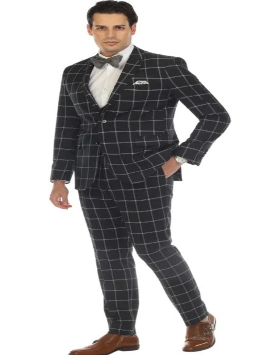 Mens Plaid Suit - Windowpane Pattern With Vest - Business Suit Hunter Green - Image 2