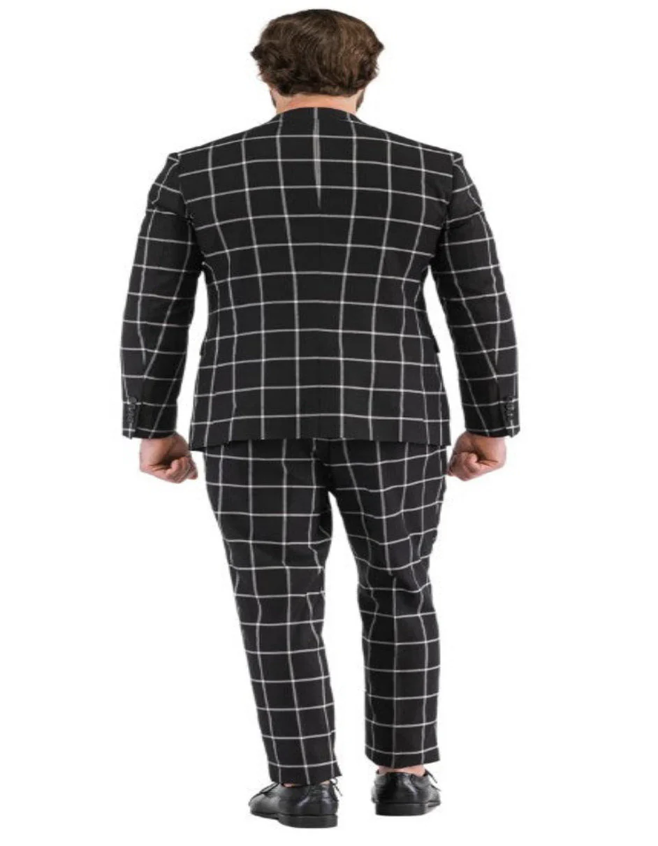 Mens Plaid Suits - Windowpane Pattern With Vest -Business Suit Black - Image 6