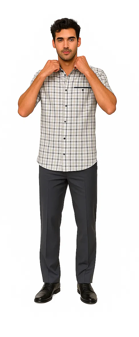 Mens Plaid Walking Suit in grey by Dreams by Zacchi – 2 Piece Leisure Outfit with Matching Shirt and Pants - $99 - Image 7