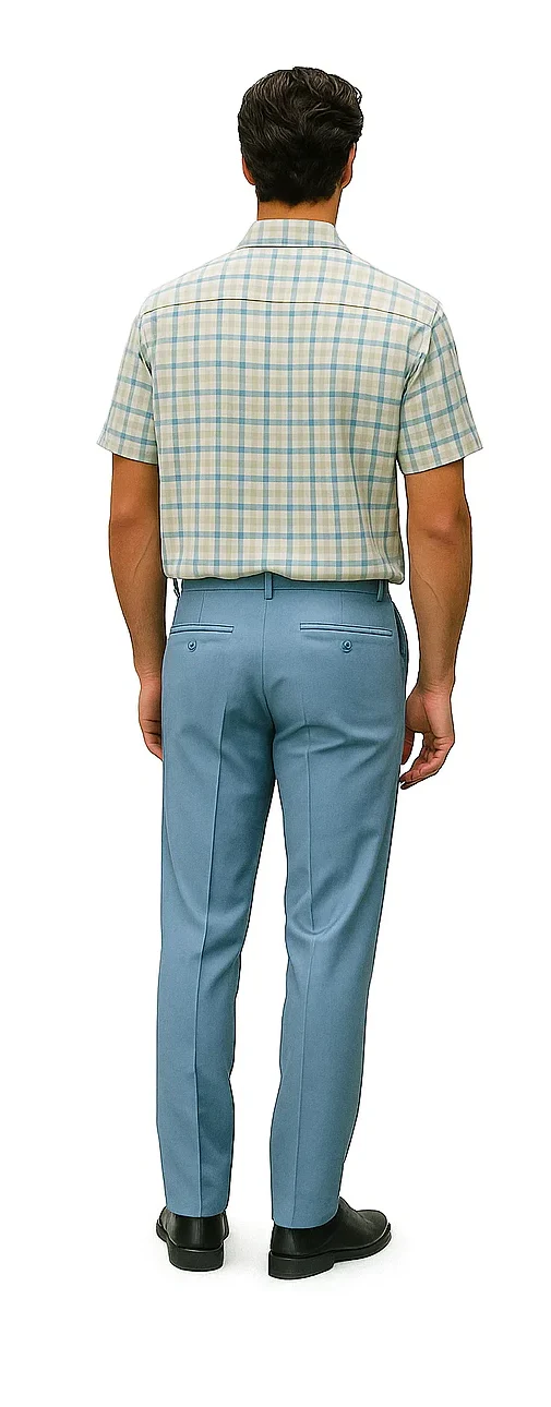 Mens Plaid Walking Suit in Powder Blue by Dreams by Zacchi – 2 Piece Leisure Outfit with Matching Shirt and Pants - $99 - Image 4